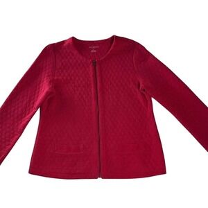 Talbots M Red Quilted Zip Jacket Preppy‎ Cotton Blend